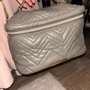 Tartan & Twine Quilted Chevron Leather Cosmetic Bag - Gray